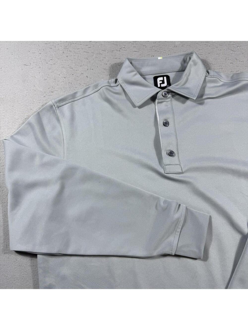 FootJoy FJ Long Sleeve Golf Polo Gray Performance Shirt Large